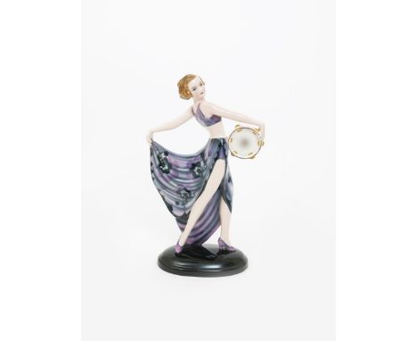'Tarantella' a Goldscheider Pottery figure of a dancer with a tambourine cast from a model by Josef Lorenzl, model no.6753, p