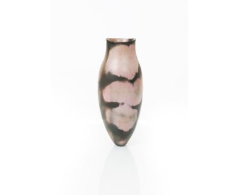 •Gabriele Koch (born 1948) a tall burnished vase, slender form burnished black with pink patches incised Gabrielle Koch 32cm.