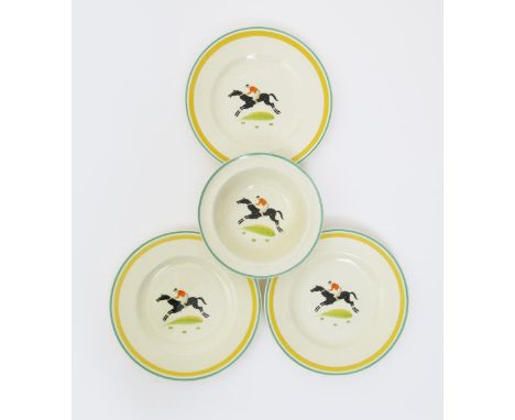 'Horse and Jockey' a Susie Cooper Productions part service, printed in colours, comprising; large punch bowl, tea cup, saucer