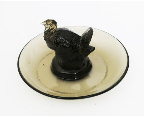 'Dindon' no.287 a Rene Lalique Topaz glass pin tray, etched R Lalique 11cm. diam.  
