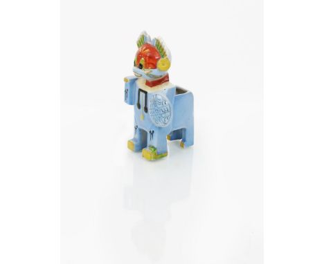 The Lucky Knight Errant Cat a figural vase designed by Louis Wain, painted in colours, facsimile signature, repaired legs, da
