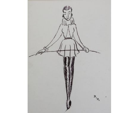 •Dodo Burgner (1907-1998) Girl with a Whip ink on paper, unframed signed Dodo 31 x 21.5cm.  