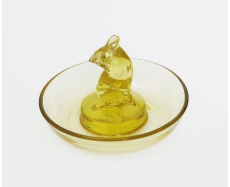 'Souris' no.286 a Rene Lalique yellow glass pin tray etched R Lalique France 11cm. diam.  
