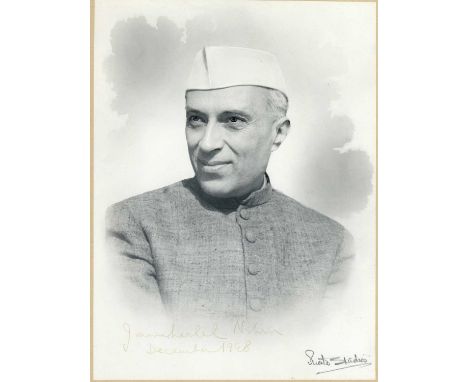 Signed Portrait of Jawaharlal Nehru,vintage gelatin silver print by Suato Studios, signed Jawaharlal Nehru December 1948, ima