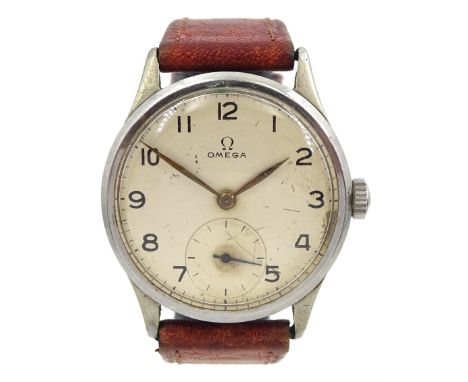 Omega manual wind gentleman's wristwatch, 15 jewels movement, Cal. 30T2, serial No. 10297697, in stainless steel case by Denn