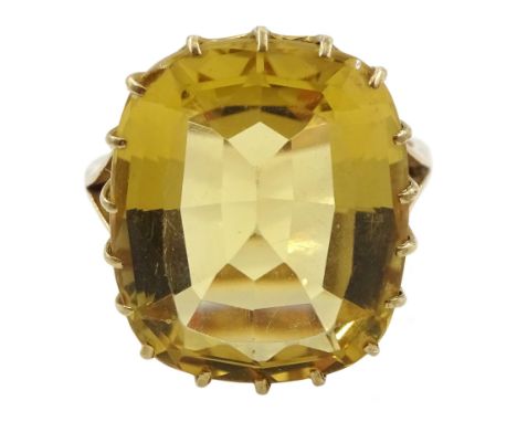 Early-mid 20th century rose gold single stone citrine ring, stamped 9ctCondition Report:Approx 5.5gm, size N-O, citrine = 17m