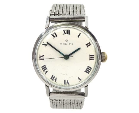 Zenith stainless steel gentleman's manual wind wristwatch, 17 jewels movement, Cal. 2542, on expanding stainless steel strapC