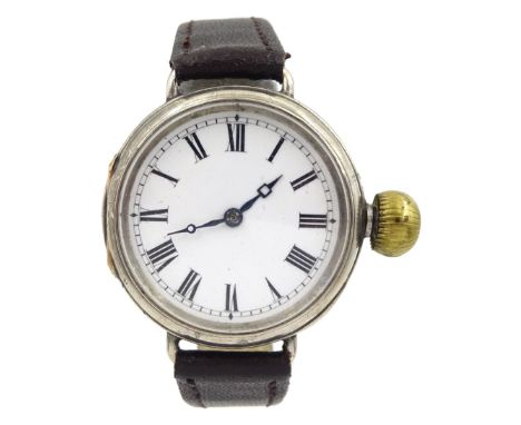 Rolex silver manual wind gentleman's wristwatch, circa 1930, white enamel dial with Roman numerals, case No. 23652, hallmarke