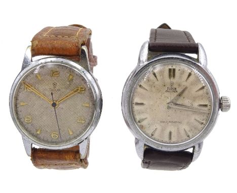 Two Tudor genleman's manual wind movements, both in stainless steel cases, on brown leather strapsCondition Report:Both movem
