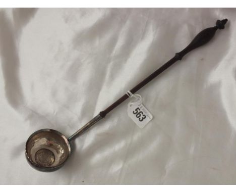 Georgian toddy ladle coin inset and turned wooden  handle, 12" long       