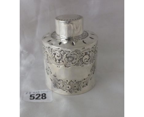 Cylindrical embossed tea caddy, 2.5" dia. Shef  1897 by HA 70g.       