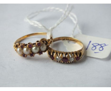 Two antique ruby mounted rings 4.3g inc`    