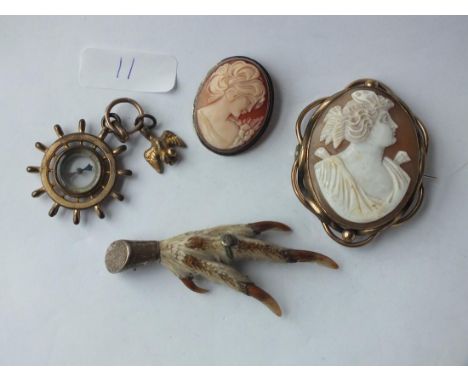 Large gilt metal framed cameo, compass, etc   