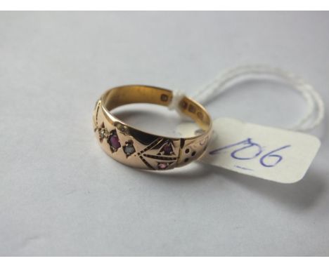 Good ruby &amp; diamond gypsy ring approx size  'N'  3g inc        