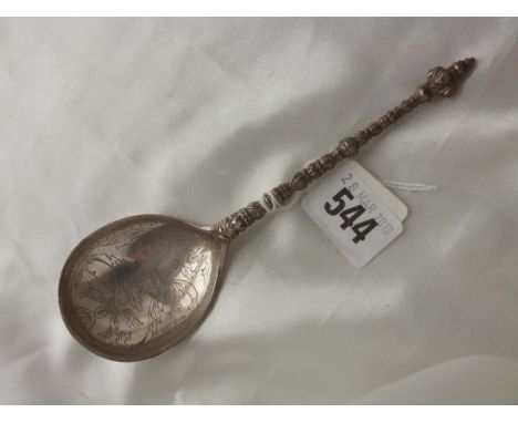 19thC continental serving spoon with mask finial,  .830 40g.        