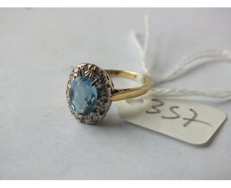 18ct. blue zircon oval set ring, size J     