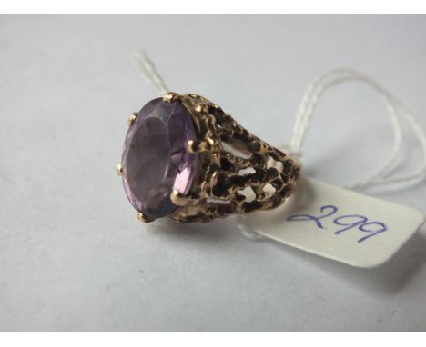 9ct amethyst dress ring with fancy pierced  shank approx size K  5.2g inc     