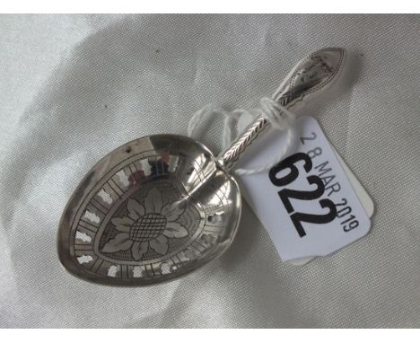 Georgian caddy spoon, floral engraved and pierced  bowl, B'ham 1812 by IT       
