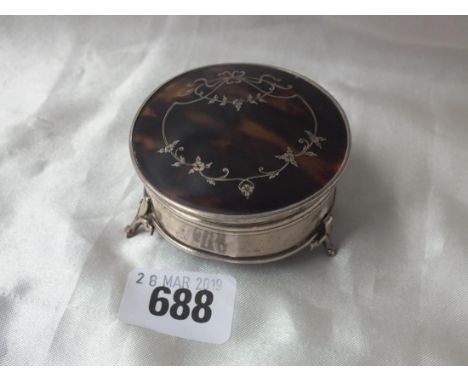 Ring box with tortoise shell cover, 2.5" dia. B'ham  1923         