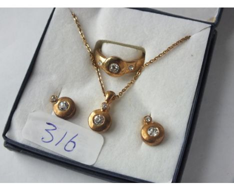 Boxed paste suite of ring, earrings and necklace   