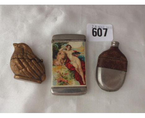 Unusual vesta case in the form of a hip flask, etc.   