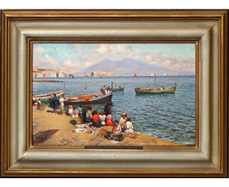 Attilio Pratella, Italian 1856-1949- "Marina"; oil on panel, signed, 22x35cm (may be subject to Droit de Suite) CONDITION REP