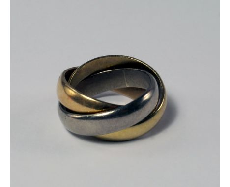 Cartier: A Trinity tri-colour 18ct gold interlocking ring, singed Cartier, approx size M/N, approx 16g. CONDITION REPORT: Goo