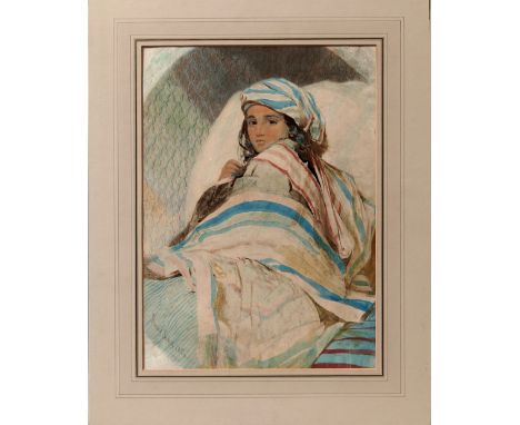 Henry Fryer Tidey, British 1814-1872- Portrait of a North African girl; watercolour, feigned oval. signed and dated 1864, 45.