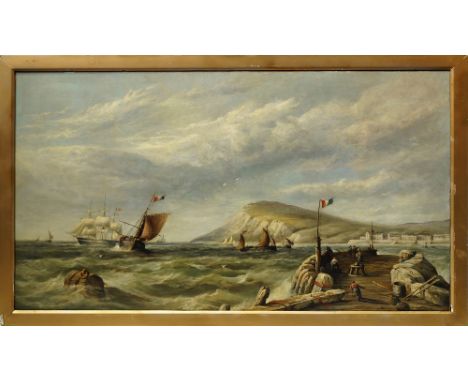 Henry King Taylor, British 1799-1869- "Shipping off a French Harbour"; oil on canvas, signed, 60.5x106.5cm  (VAT charged on h