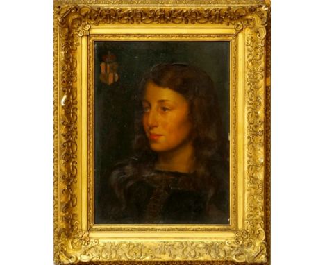 Margaret Lindsay-Williams, British act. 1910-1960- Portrait of Amalia Acquaviva d'Aragona, head and shoulders with armorial; 