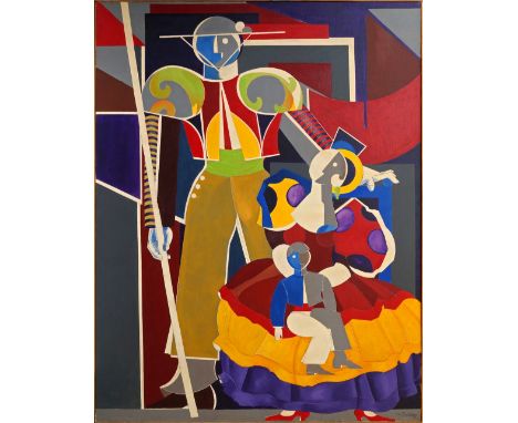 Angel Ponce de Leon, Spanish b.1925- "Retrato de Familia"; oil on canvas, signed and dated 89, 146x114cm, (may be subject to 