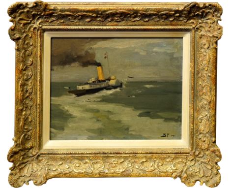 Bertram Walter Priestman RA, British 1868-1951- "The Steamer, Belle"; oil on panel, initialled and dated 10, 19.5x25.2cm (may