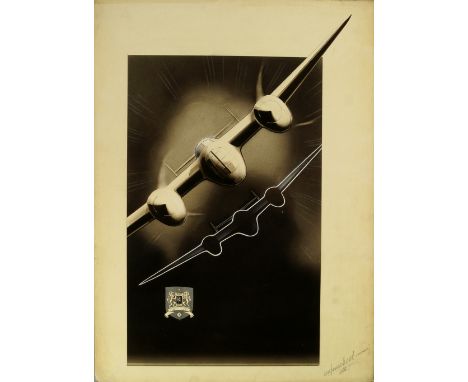 William Edward Trevithick, British 1899-1958- "Twin Engined Monoplane; gouache/collage with white opaque and air brushing on 