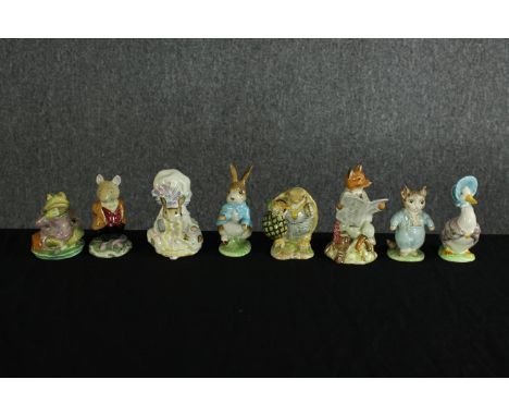 Beswick. Eight Beatrix Potter ceramic figures. Including Peter Rabbit, Jemima Puddle-Duck and six others. The largest measure