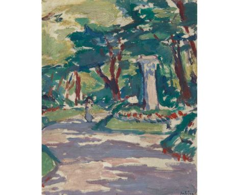 ◆ SAMUEL JOHN PEPLOE R.S.A. (SCOTTISH 1871-1935) LUXEMBOURG GARDENS, PARIS  Signed, oil on board    Dimensions:26cm x 21cm (1