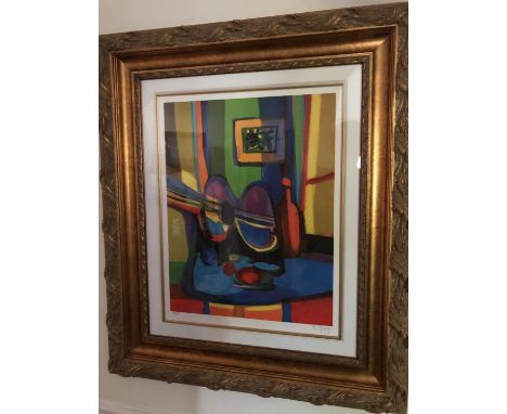 Marcel Mouly - Guitare et Bouteille, lithograph on paper, signed in pencil, Limited Edition of 300, 2007, ** Certificate of A