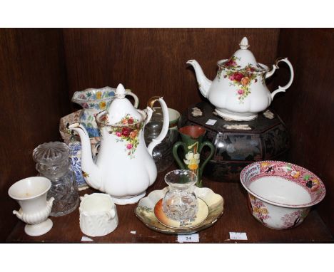 SECTION 34.  A Royal Albert 'Old Country Roses' pattern teapot and coffee pot together with various ceramics and an oriental 