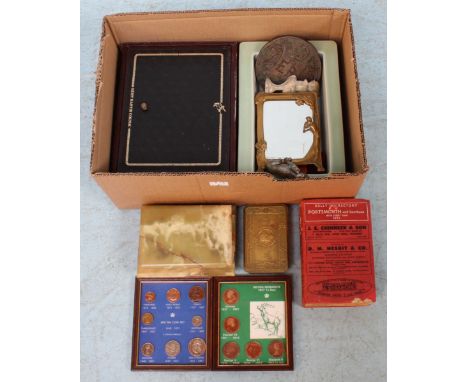 Various assorted collectable items including a Kelly's directory, a WW1 brass tin, a silver-plated cake serving set, AA and R