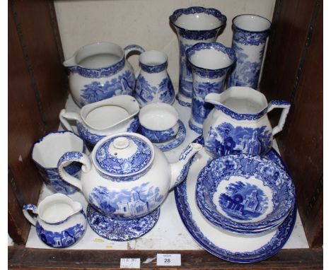 SECTION 28. A selection of Abbey blue and white ceramics, including a teapot, bowls, oval tray and more, seventeen pieces in 
