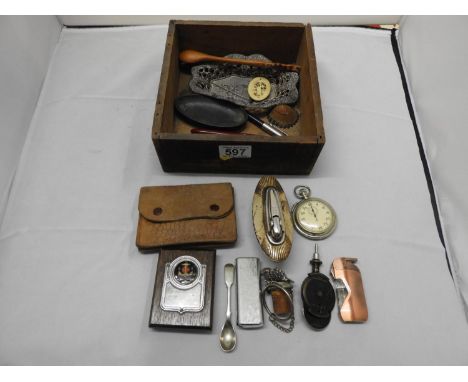 Box of Collectables - Table Lighter, Stop Watch etc 