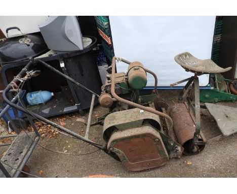 Vintage Petrol Engine Cylinder Mower with Seat Attachment 