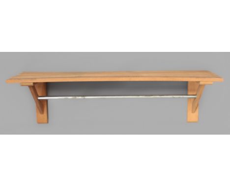 A wallhanging slatted beech laundry shelf with hanging rail - (LWH 118 x 30.5 x 34cm)