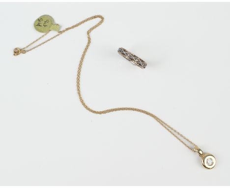A gold plated and white stone halo pendant, on a 9ct gold cable link chain - together with a vintage 9ct gold, silver and whi