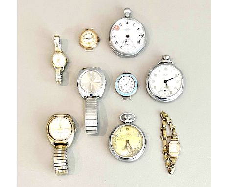 A small group of antique and vintage pocket and wrist watches - including a 1970s Seiko Bell-Matic gold plated bracelet watch