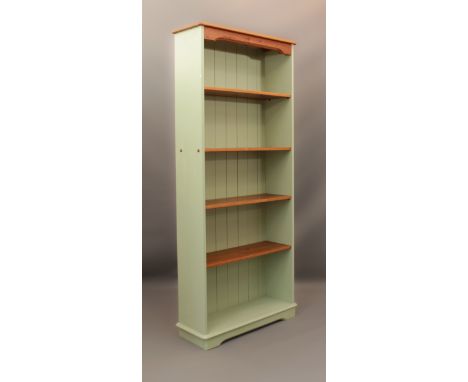 A part-painted pine bookcase - with four fixed shelves. (LWH 76 x 27 x 173cm)