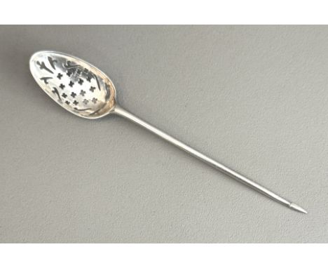 A George III silver mote spoon - maker's mark CW struck twice to lower stem, probably Charles Wright, London, the bowl with c