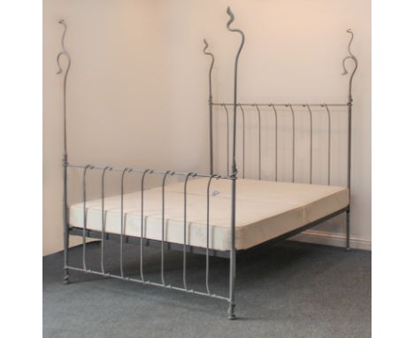 A silver painted steel-framed king size bed - with And So To Bed bed base (LWH 206.5 x 152 x 199cm) Manufactured by 'And So T