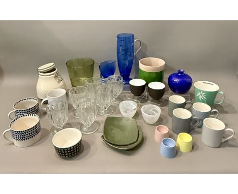 A small group of glass and ceramics - including a Nick Munro blue glass and pewter lemonade jug decorated with small silver f
