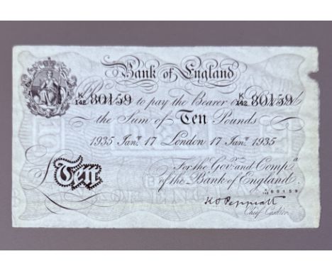 Bank of England: white Ten Pounds &pound;10 banknote, probably an Operation Bernhard forgery - serial no. K142 80159, London 