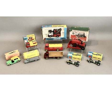 Nine 1950s-60s Dinky and Corgi Toys diecasts - the boxed toys comprising a Corgi Major 1142 'Holmes Wrecker' Recovery Vehicle